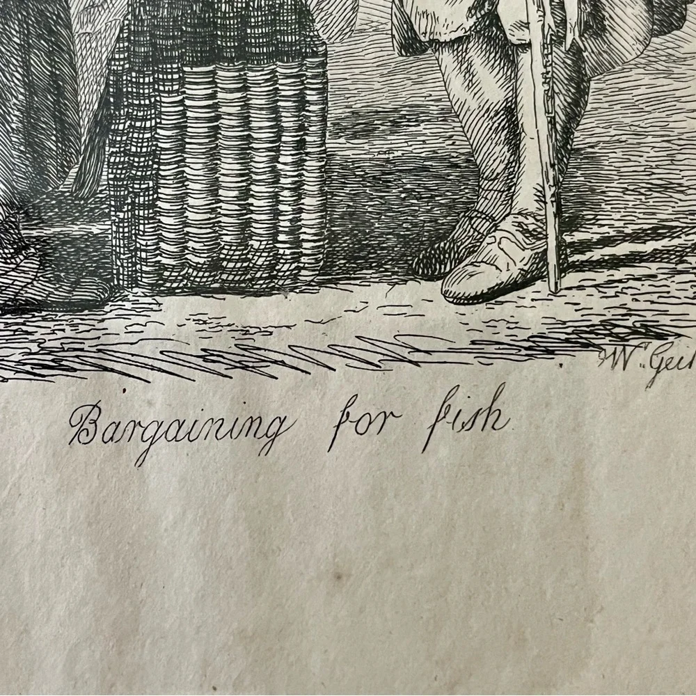 Vintage Print 1830 Scottish Artist Walter Geikie “ Bargaining For Fish” 9/11 “ - Picture 6 of 11